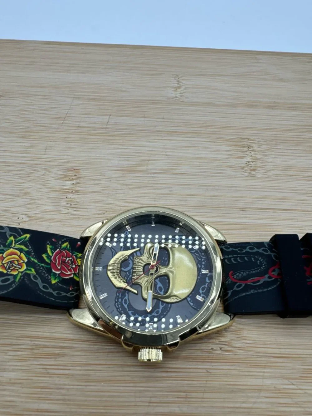 ED HARDY Skull Men's Quartz Movement Gold/Multicolor Print Analog Watch (2)